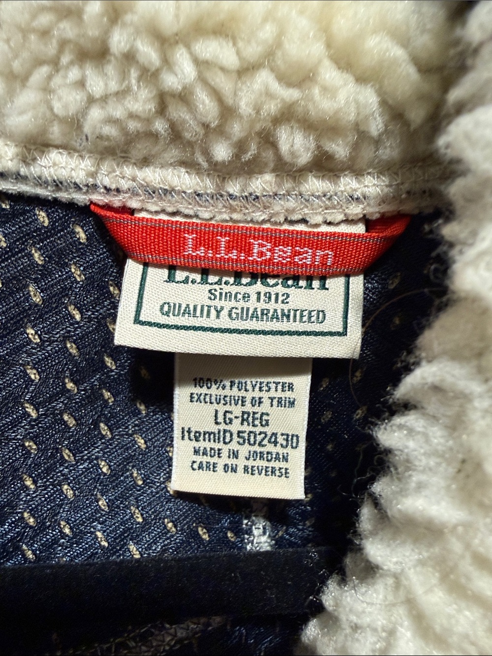 L.L. Bean Cream Sherpa Vest with Navy Trim - Picture 2 of 3